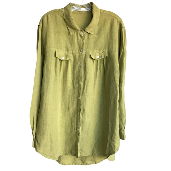 Cut Loose Chartreuse Green Linen Big Shirt - Picture 1 of 7